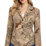 Vintage Kensington Square 80s L Brown Animal Print Paisley Blazer Chic Size L Photo 0