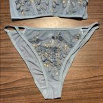 NEW Kawaii Babe Floral Embroidered Bustier XL W/ Matching Underwear Blue Photo 2