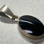 Vintage Mexico 925 Silver Genuine Black Onyx Oval Pendant Classic Necklace Charm Photo 0