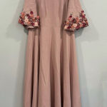 Mac Duggal  11854 Pink Crepe 3/4 Sleeve A-line Gown With Flower Trim Sz 16 Photo 0