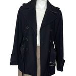 Kenneth Cole Black Double Breasted Peacoat Wool Blend Belted Size 10 Photo 3