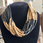 None Wood beaded layered necklace very chunky but light weight black and tan color Photo 2