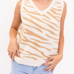 Le lis Le‎ Lis Collection Ivory And Tan Animal Tiger Print Knit Sweater Vest Size M Photo 0