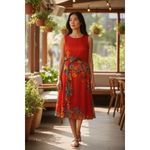 MSK Red Floral Blouson Belted Maxi Dress Ankle Length Sleeveless Size 8 Photo 15