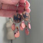 Wooden Panda Bear Dangle‎ Earrings Vintage Funky Earthy Brown Pink Artsy Jewelry Photo 3