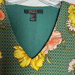 Forever 21 Top Floral Print Green Blouse Short Sleeve V-Neck Photo 2
