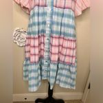 Entro NWT:  Bubble Sleeve Blue, Green, Pink & White Plaid Lined Mini Dress Sz M Photo 3