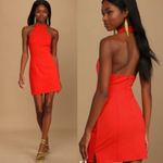 Lulus Lulu’s Mini Halter Bodycon Dress Red Orange Large Photo 1
