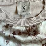 Sioni Tan Floral Satin Crewneck Lightweight Sweater. Size Medium Photo 3