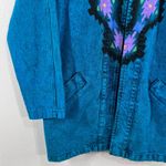 Vintage Sundance Denim Jacket Southwestern Teal Aztec Print Acid Wash USA Large Blue Photo 5