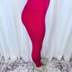 Zenana New Women's Wide Waistband Full Length Leggings With Pockets Red Large Photo 2