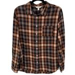 Garnet Hill Garnet Hill Grunge Flannel Button-up Shirt Womens 10 Cotton Blue Plaid Photo 0