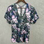 Jessica Simpson Maternity Top Womens Small Green Floral V-Neck Babydoll Tassel Photo 0