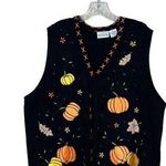 Vintage 80s Oversized Pumpkin Fall Halloween Sweater Vest Size 3X Photo 1