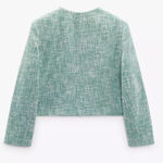 ZARA New Luxury Preppy Green Long Sleeves Round Neck Textured Crop Blazer Sz XL Photo 2