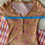 Free People Dylan Thermal Henley Floral Printed Bodysuit Tan Combo XS Photo 12