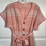Carve Designs Willow Linen Blend Dress Sz XS Guava Stripe Button Front Pink Whit Photo 3