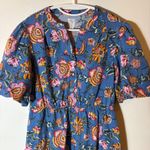 Joie  Floral Print V Neck Elastic Waist Midi Dress Blue Pink Yellow Size 8 Photo 1