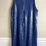 Carmen Marc Valvo Size 12 Sequin Sleeveless Blue Shift Dress Party Holiday Denim Photo 2