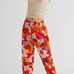Free People  Tessa Tapered Trousers Orange Floral Womens Pants Size 0 Photo 0