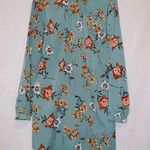 Azalosie Green Floral Print High Neck Long Sleeve Knee Length Shift Dress Size M Photo 0