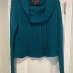 Jones Wear  Size L Teal Funnelneck Long Sleeve Lightweight Cable Knit Sweater Photo 0