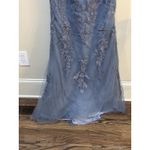 La Femme  SLATE Women's Tulle‎ Gown with Lace Applique and Illusion Top 29226 Photo 5