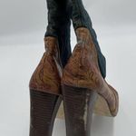 Vintage Bumper Leather Western Cowboy Boots Denim Shaft Block Heel Square Size 9 Photo 4