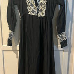 Chic Black Long Sleeve Dress with White Embroidery Size M Photo 0