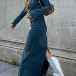 ZARA 🆕 Blue Denim Slit Hem Fitted Long-sleeved Back Zipper Maxi Dress M🆕 Photo 2