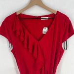Calvin Klein Wrap Dress Womens Red 14 Ruffled Trim Cap Sleeve V Neck Tie Waist Photo 1