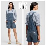 Gap NWT DENIM Women XS Distressed Shortall with Washwell Overalls Shorts Jeans Photo 1