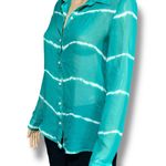 Old Navy  Womens Sheer Button Down Blouse Shirt Top Striped Teal White Small Photo 4