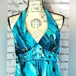 Bisou Bisou Halter Top Teal Blue Waterfall Gown - Size 14 Photo 4