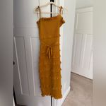 V. Chapman Lily Ruched & Ruffled Stretch Satin Midi Dress Mustard Yellow Gold Size 8 Photo 1