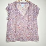 MISA Los Angeles Basia Top Paisley Floral Chiffon Sheer Short Sleeve Pink Photo 1