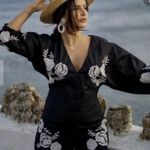 ZARA  black embroidered floral linen romper Photo 3