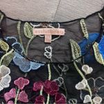 Botanical Floral Embroidered Mesh Sheer Cropped Top XS Black Photo 2