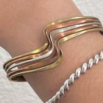 Unsigned Mixed Metal Copper Brass Silver Altered Wavelength Cuff Bracelet 17g. Photo 2
