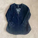 Free People Free‎ People Small Neopolitan Dreams Denim Tunic Lace Up Long Sleeve Cotton Boho Photo 1