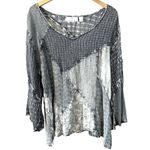 Sacred Threads  Patchwork Textured Top Gray Mixed Fabric Size 2X Photo 1