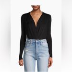 Free People Turnt Surplice-Neck Bodysuit Women's L Black Long Sleeves Pullover Photo 1