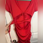 SheIn Red Ruffled Belly-Cut-Out Tie Ruched Skirted Fiesta Party Dress Size M Photo 4