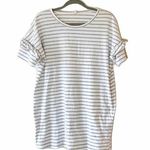 Wishlist White Gray Stripe T-shirt Tunic Dress Top Small Ruffle Sleeves Pockets Photo 0