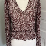 Anthropologie By  Jacquard Peasant Blouse Medium Wine Burgundy Cropped Photo 0