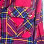 Pink Blue plaid Button Down flannel Shirt M women’s colorful casual fall bright Size M Photo 7