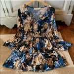 Audrey 3+1  Blue Floral Elastic Waist Dress Size Medium Photo 1