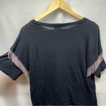 LNA ‎ Black Tee with Silver Fringe Sleeves Photo 6