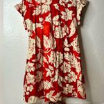 Mango Floral Shirt Dress Women’s Size Small Red Beige Bow Button Up Collared New Photo 3