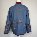 Denim & Co Embroidered Denim Jacket Women’s XS Red Floral Button Photo 2
